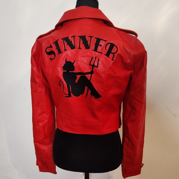 💔SOLD💔 Current Mood Born Sinner Moto Jacket - Red - Size S - Picture 3 of 13